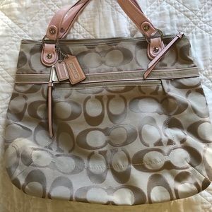 Authentic Coach canvas logo tote (pink and tan)